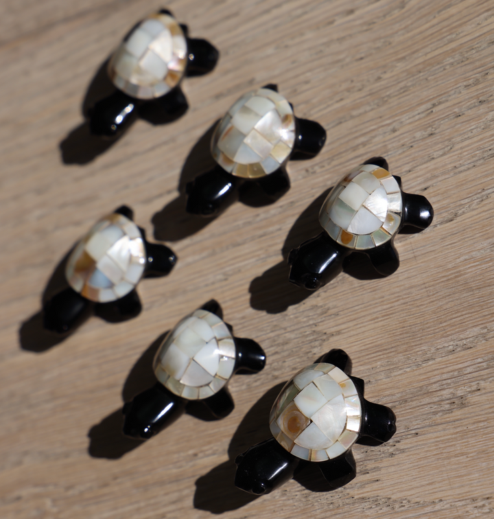 Mini Black Obsidian Turtle with Pearl Shell