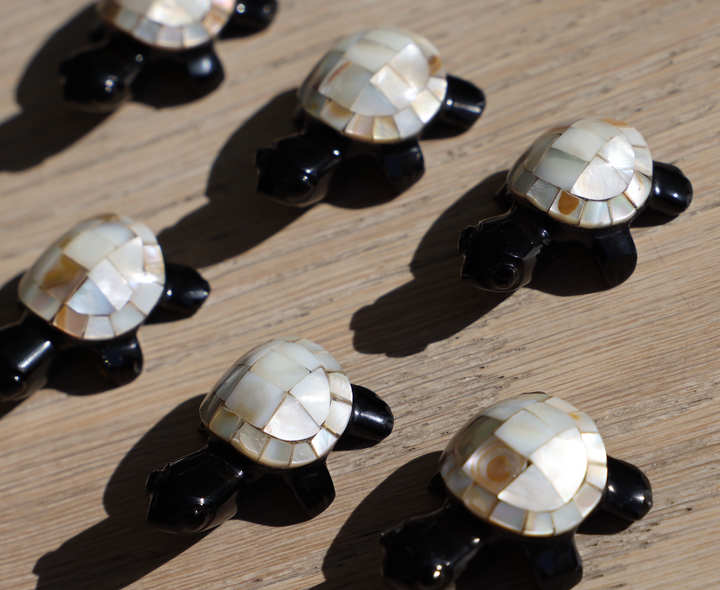 Mini Black Obsidian Turtle with Pearl Shell