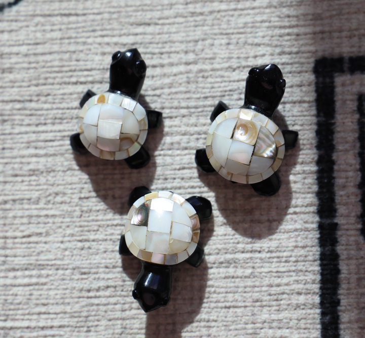 Mini Black Obsidian Turtle with Pearl Shell