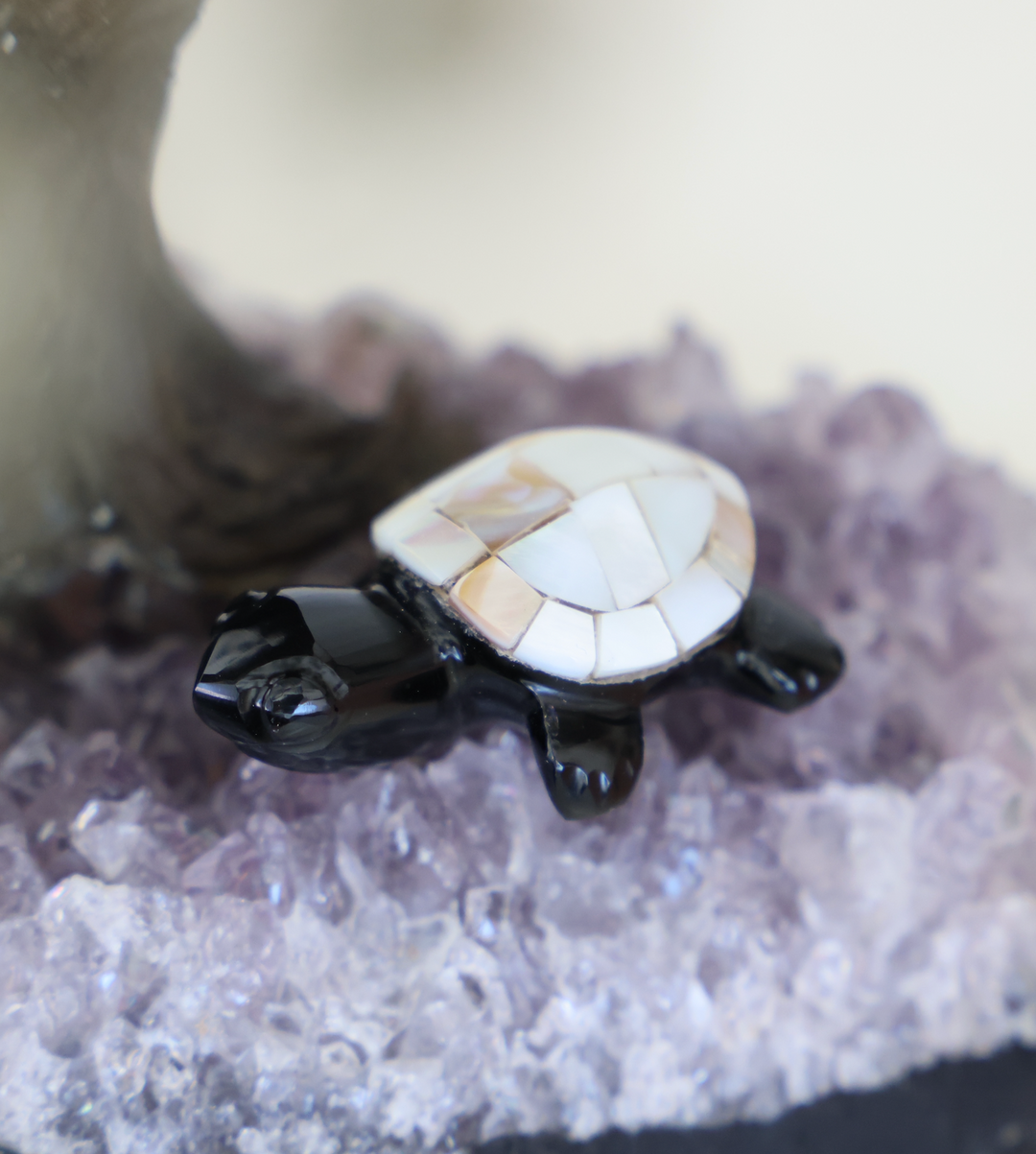 Mini Black Obsidian Turtle with Pearl Shell
