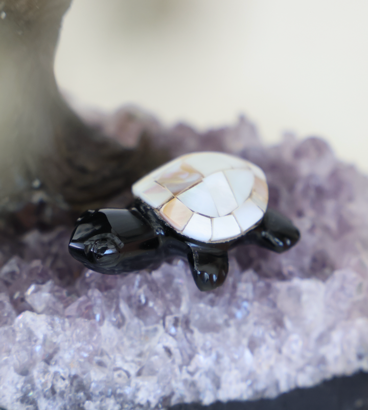 Mini Black Obsidian Turtle with Pearl Shell