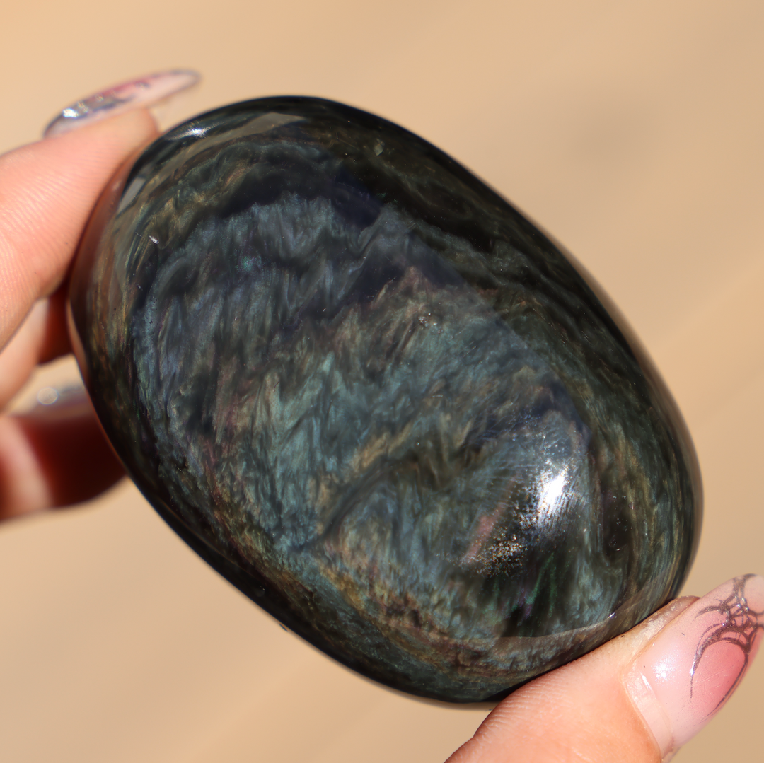 Velvet Obsidian Palm Stone #10