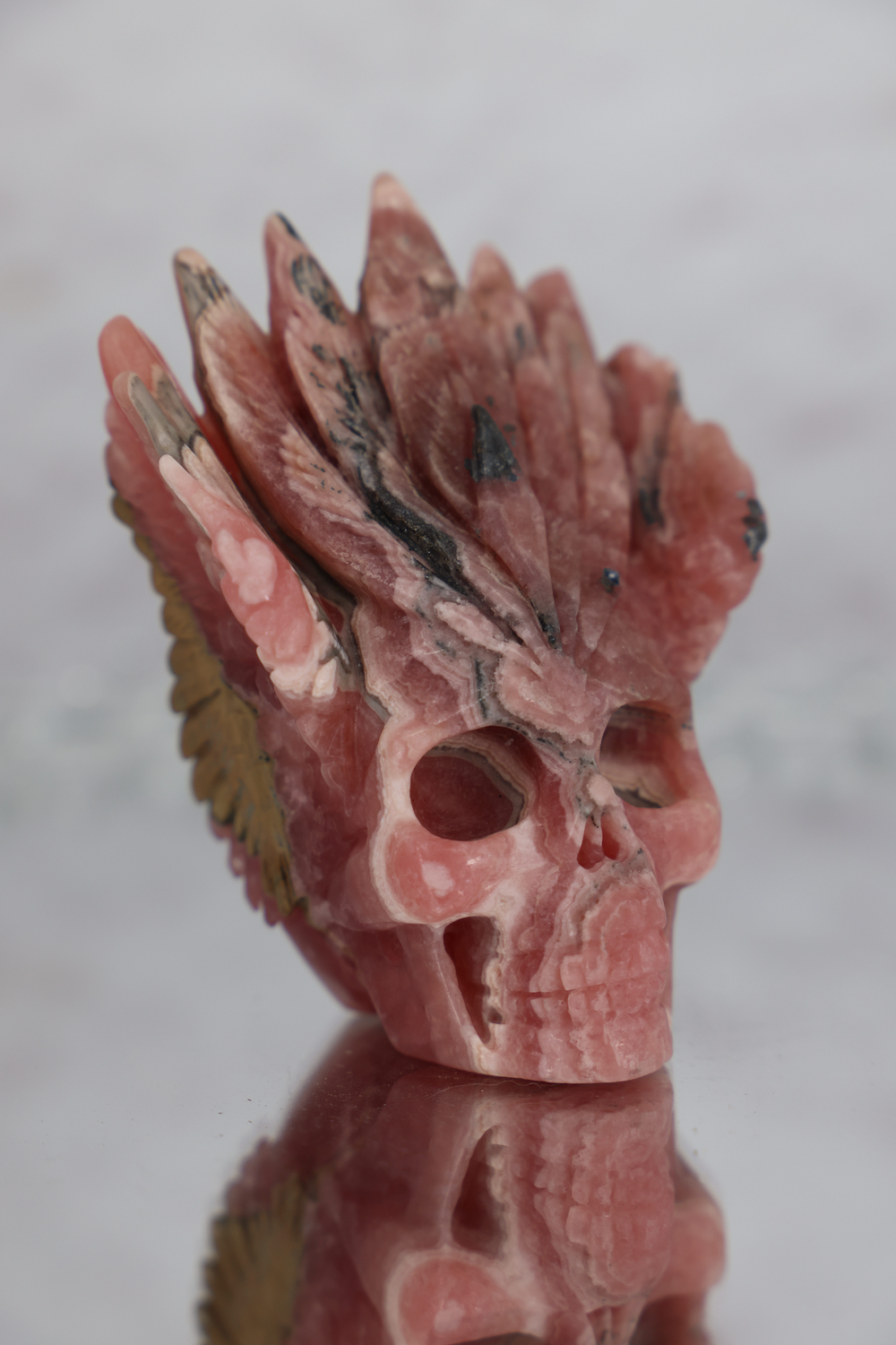 'TOTEM' Hand-carved Rhodochrosite Tribal Skull - Enchantia Muse