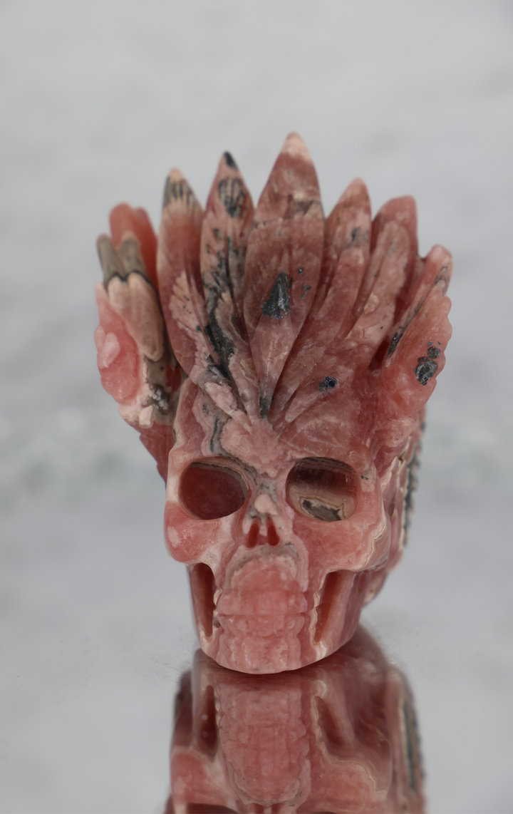 'TOTEM' Hand-carved Rhodochrosite Tribal Skull - Enchantia Muse