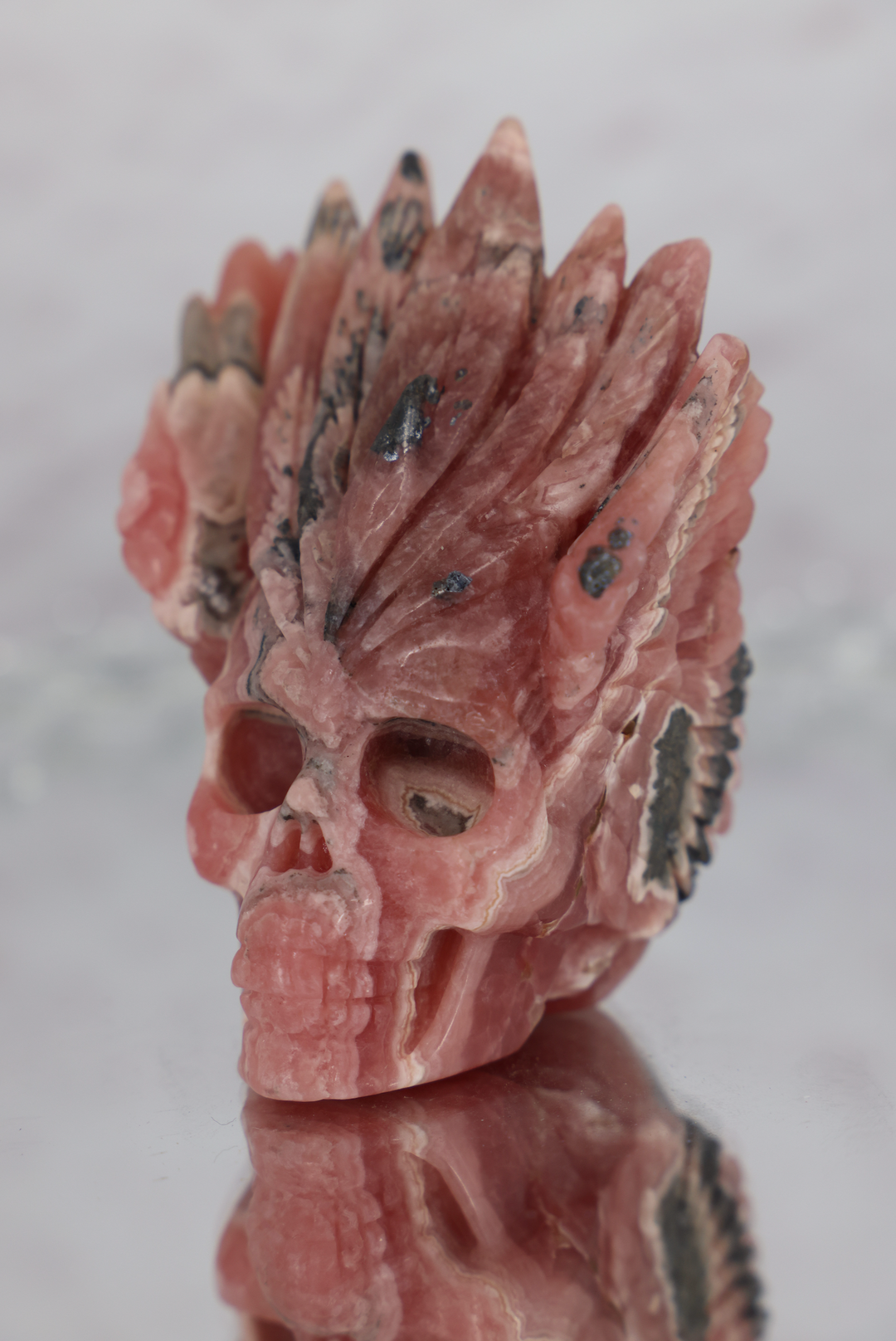 'TOTEM' Hand-carved Rhodochrosite Tribal Skull - Enchantia Muse