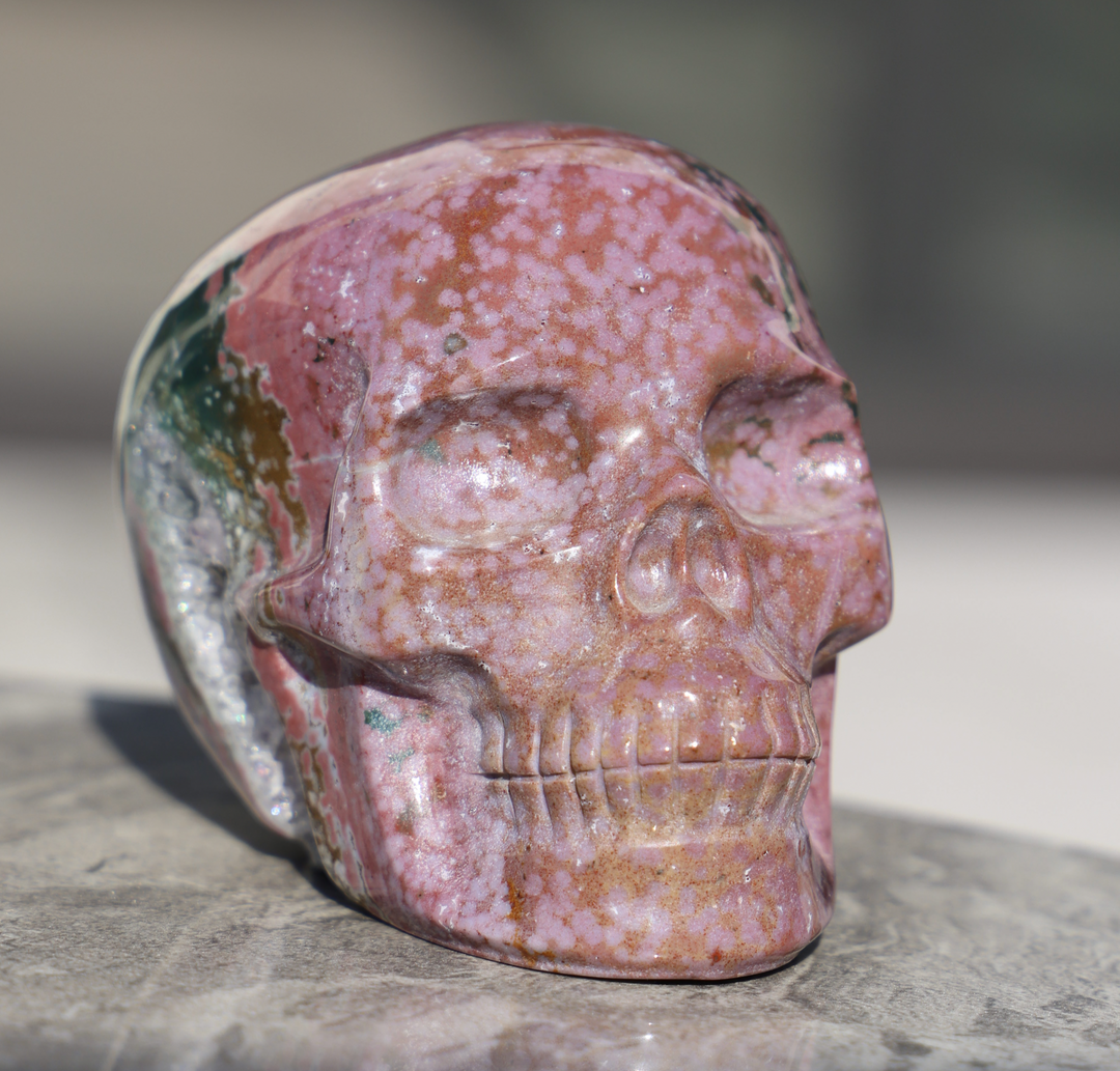 'ROSALIND' Druzy Ocean Jasper Skull - Handcarved - Enchantia Muse