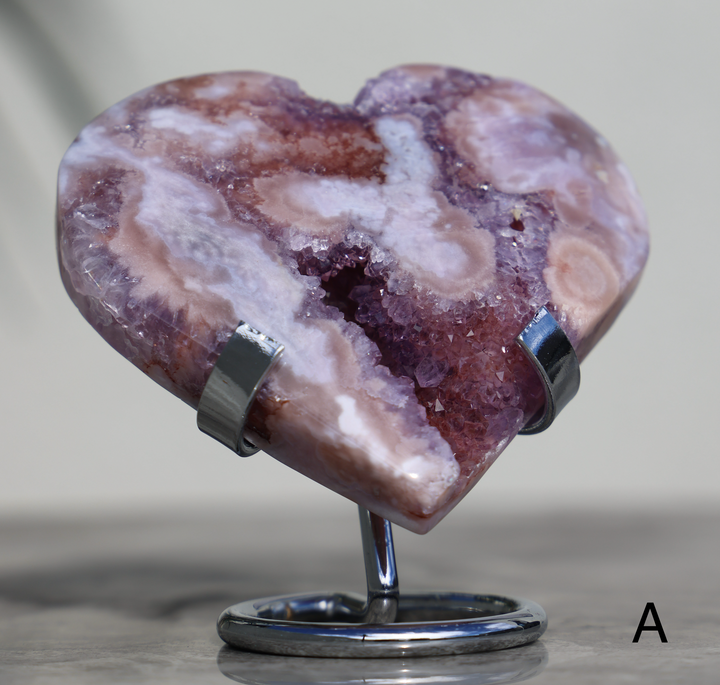 'PASTEL' Pink Amethyst x Flower Agate Heart with Stand -  S - Enchantia Muse