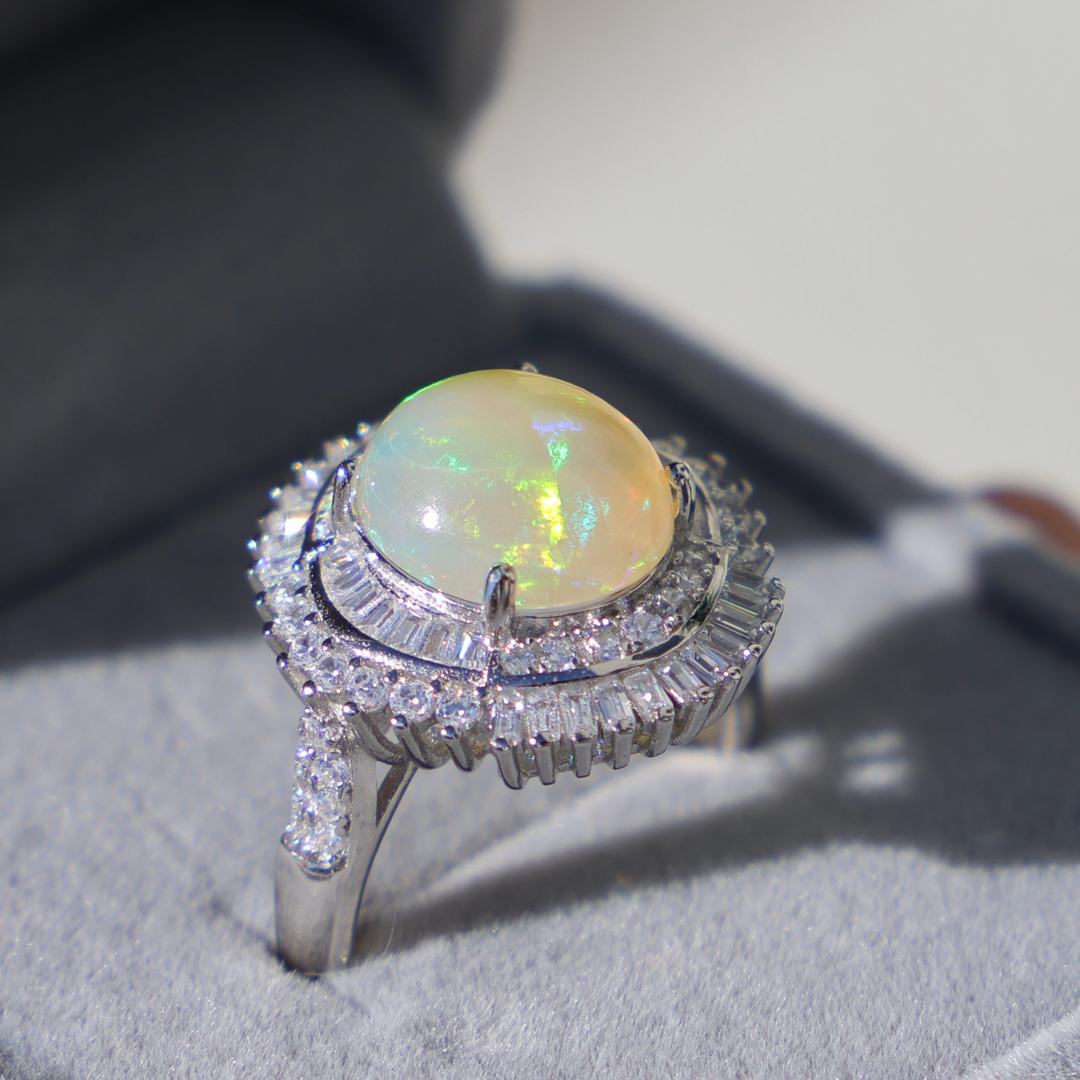 Ethiopian Opal Ring - Flower Halo - Enchantia Muse