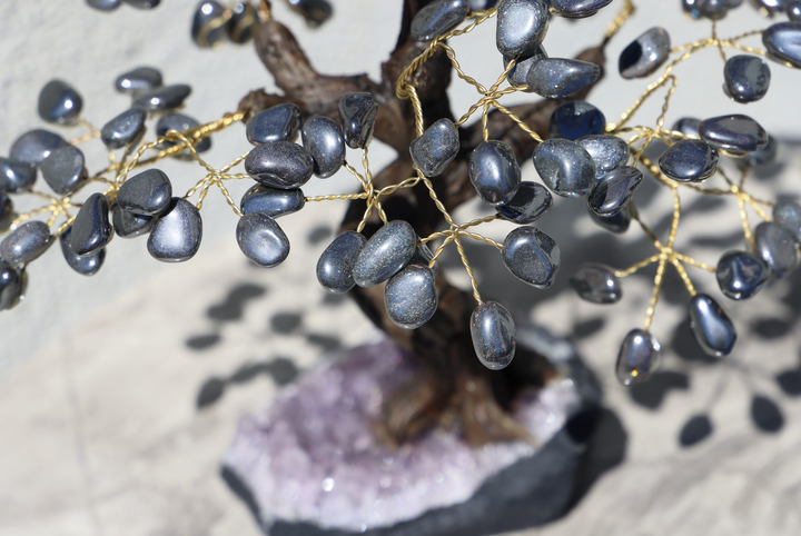 Handmade Hematite Tree with Amethyst Base - Large - Enchantia Muse