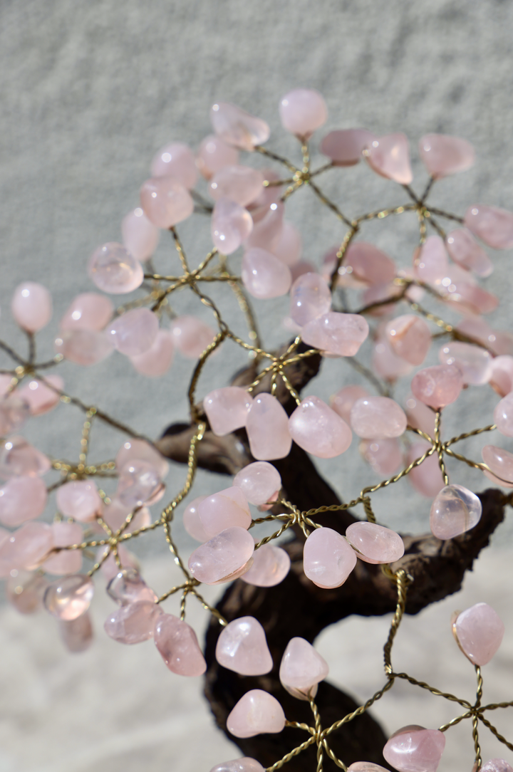 Handmade Rose Quartz Tree with Druzy Agate Base - Large - Enchantia Muse