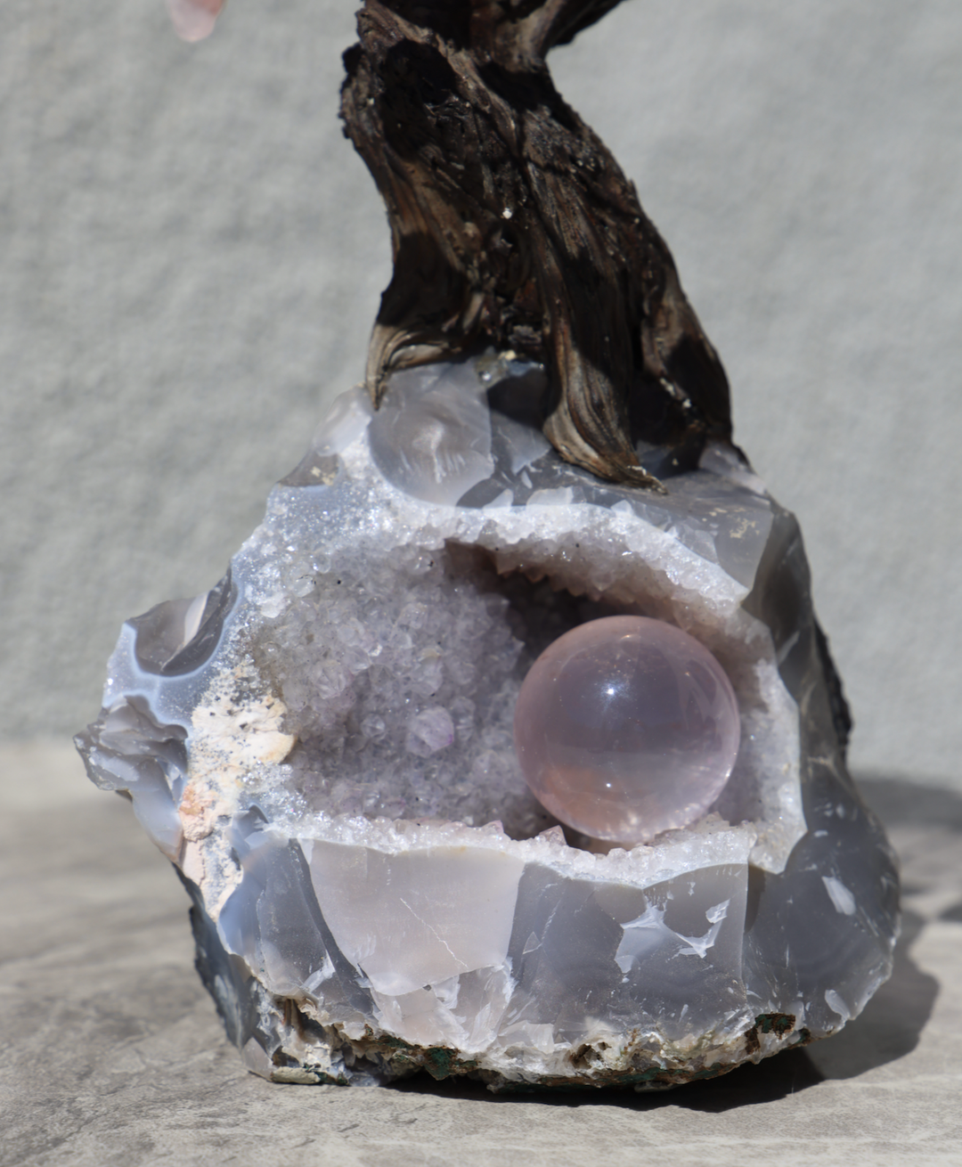 Handmade Rose Quartz Tree with Druzy Agate Base - Large - Enchantia Muse