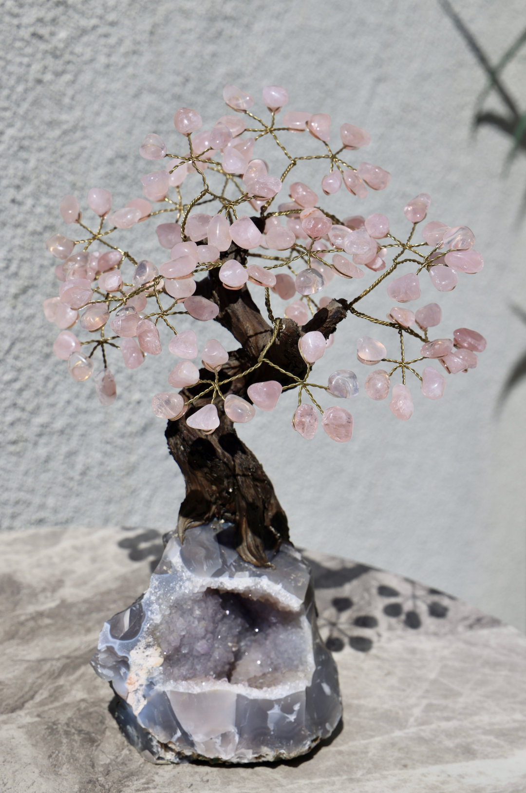 Handmade Rose Quartz Tree with Druzy Agate Base - Large - Enchantia Muse