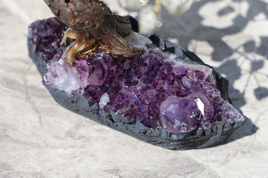 Handmade Pyrite Tree with Amethyst Base - Large - Enchantia Muse