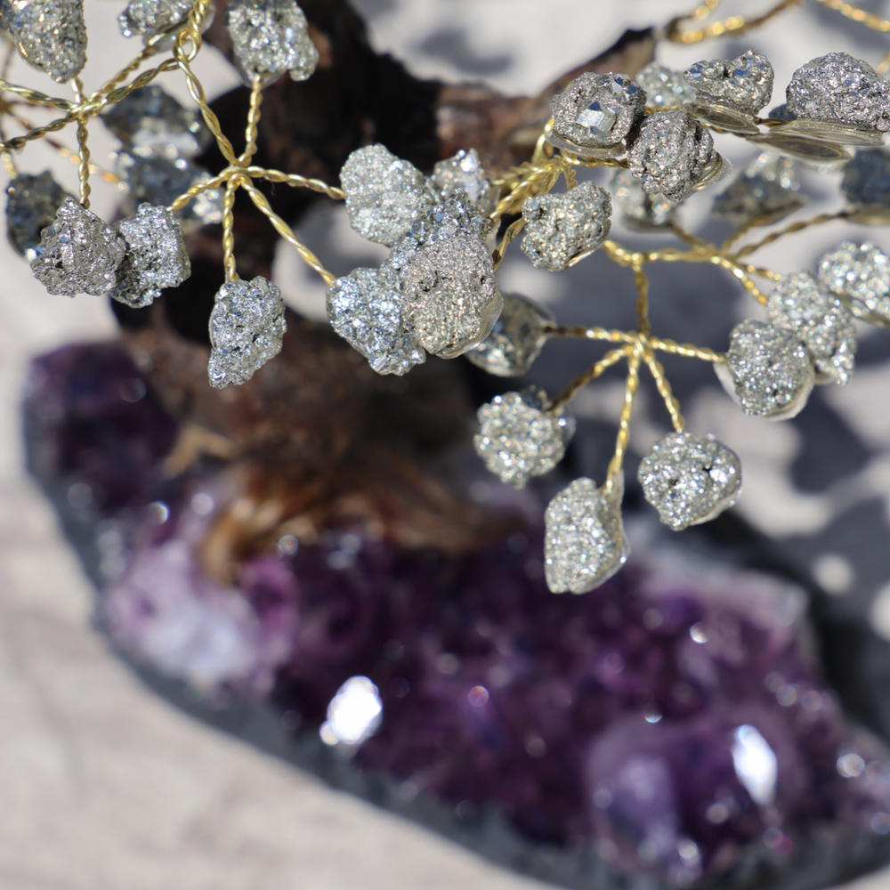 Handmade Pyrite Tree with Amethyst Base - Large - Enchantia Muse