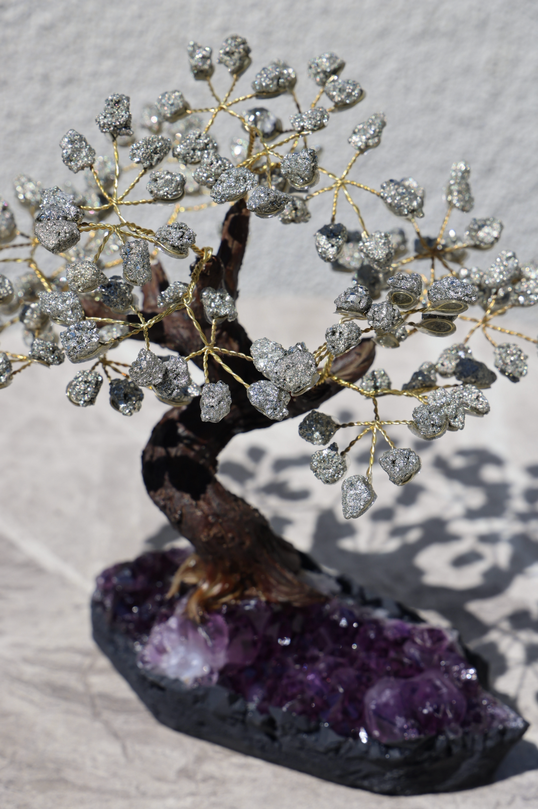 Handmade Pyrite Tree with Amethyst Base - Large - Enchantia Muse