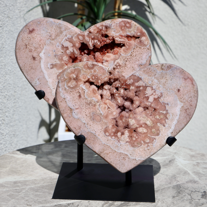 'LOVER' Pink Amethyst Double Hearts on Stand - XL - Enchantia Muse