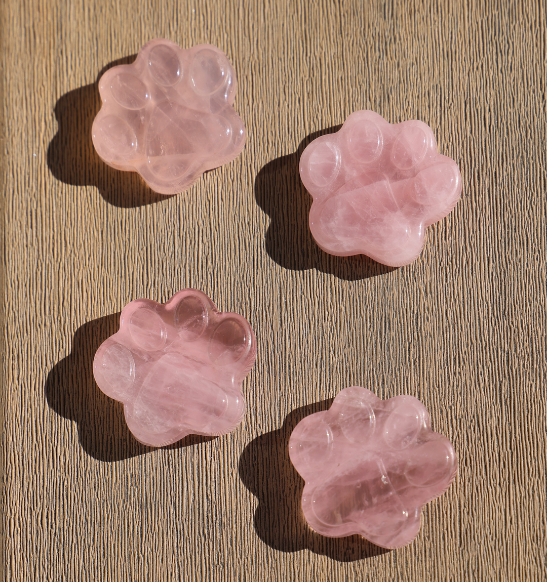 Hand-carved Rose Quartz Paw Print - Enchantia Muse