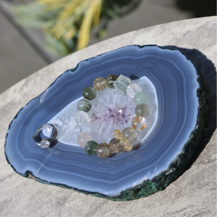 'RIPPLE' Druzy Blue Agate Plate - Enchantia Muse