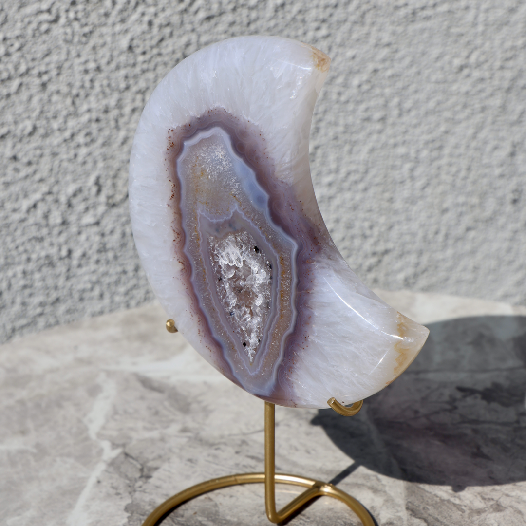 'NEBULA' Druzy Agate Moon with Stand - XL - Enchantia Muse