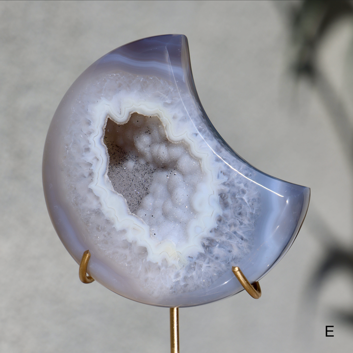 'MISTY' Blue Druzy Agate Moon with Stand - Enchantia Muse