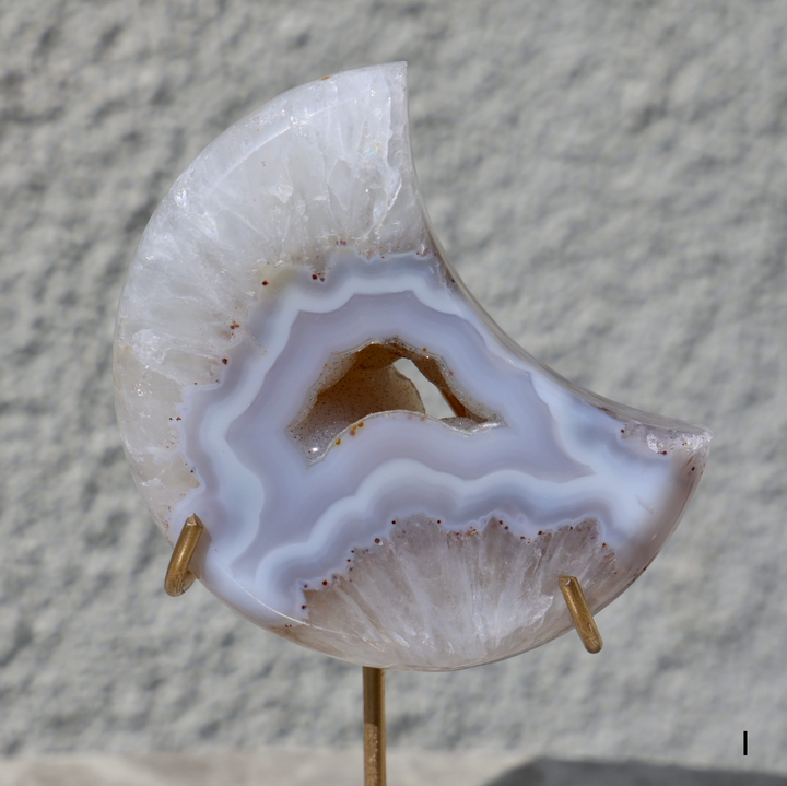 'MIDNIGHT' White Druzy Agate Moon with Stand - Enchantia Muse