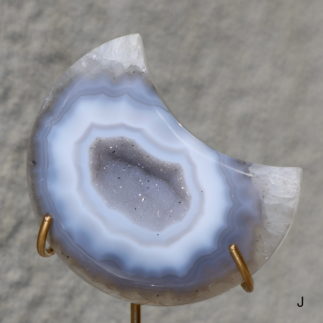 'MISTY' Blue Druzy Agate Moon with Stand - Enchantia Muse