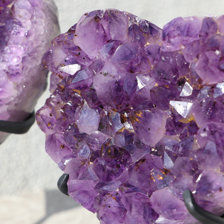 'GOLDEN HEARTBEAT' High Quality Amethyst Heart with Golden Rutile on Stand - Enchantia Muse