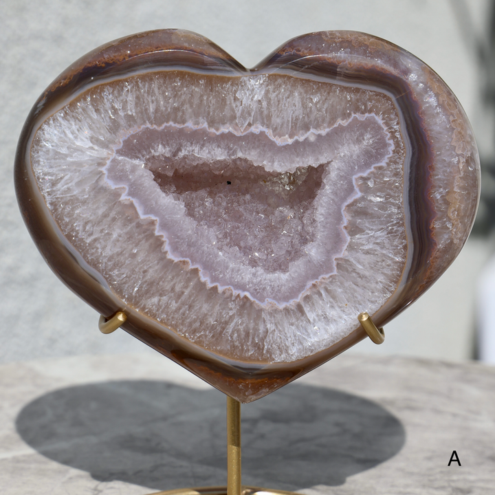 'Chocolate' Druzy Agate Heart with Stand - Enchantia Muse