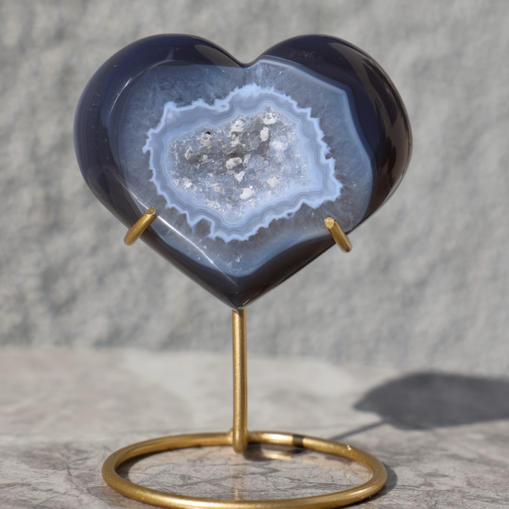 'Misty' Druzy Blue Agate Heart with Stand - Enchantia Muse