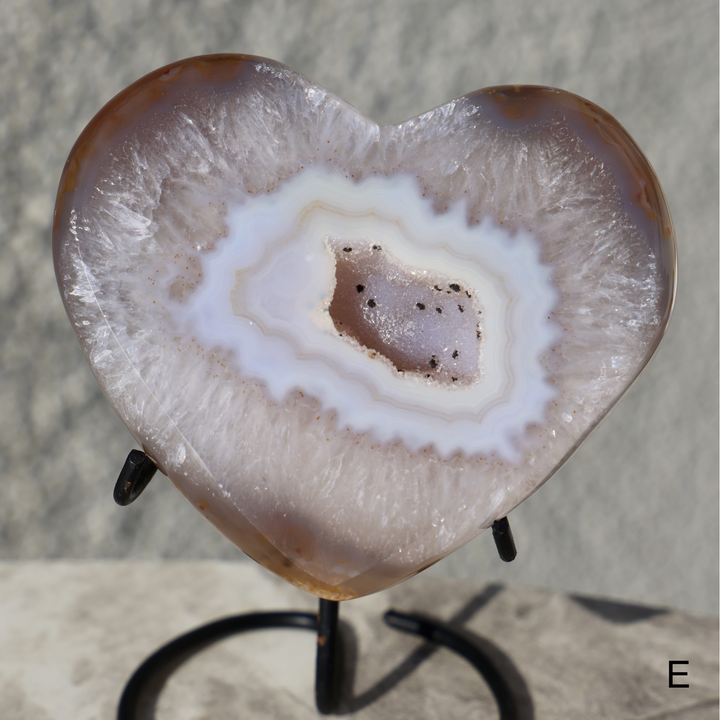 'Chocolate' Druzy Agate Heart with Stand - Enchantia Muse