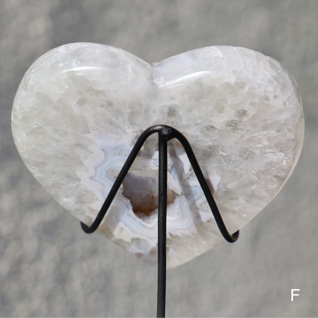 'Misty' Druzy Blue Agate Heart with Stand - Enchantia Muse