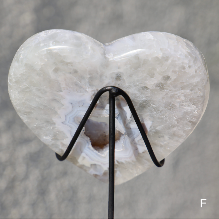 'Misty' Druzy Blue Agate Heart with Stand - Enchantia Muse