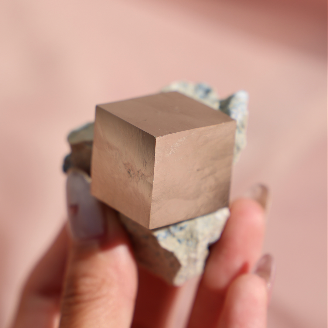 Rare Raw Pyrite Cube on Rock - Enchantia Muse