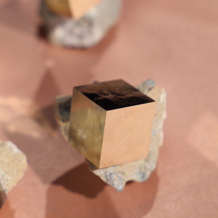 Rare Raw Pyrite Cube on Rock - Enchantia Muse