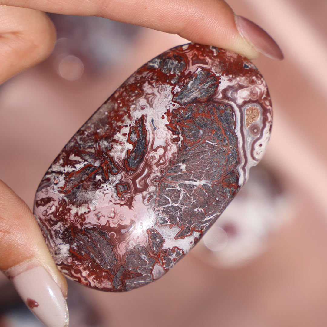 Mexican Crazy Lace Agate Palm Stone - Enchantia Muse