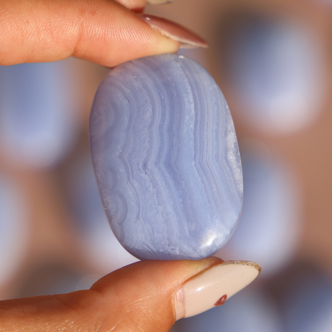 High Quality Blue Lace Agate Palm Stone - Enchantia Muse