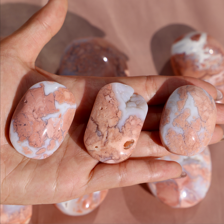 Cotton Candy Pink Agate Palm Stone - Enchantia Muse