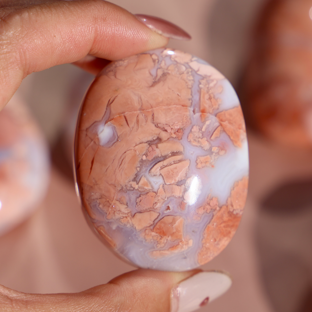 Cotton Candy Pink Agate Palm Stone - Enchantia Muse