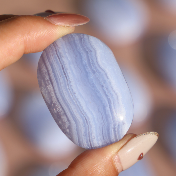 High Quality Blue Lace Agate Palm Stone - Enchantia Muse