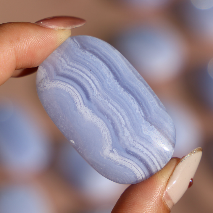 High Quality Blue Lace Agate Palm Stone - Enchantia Muse