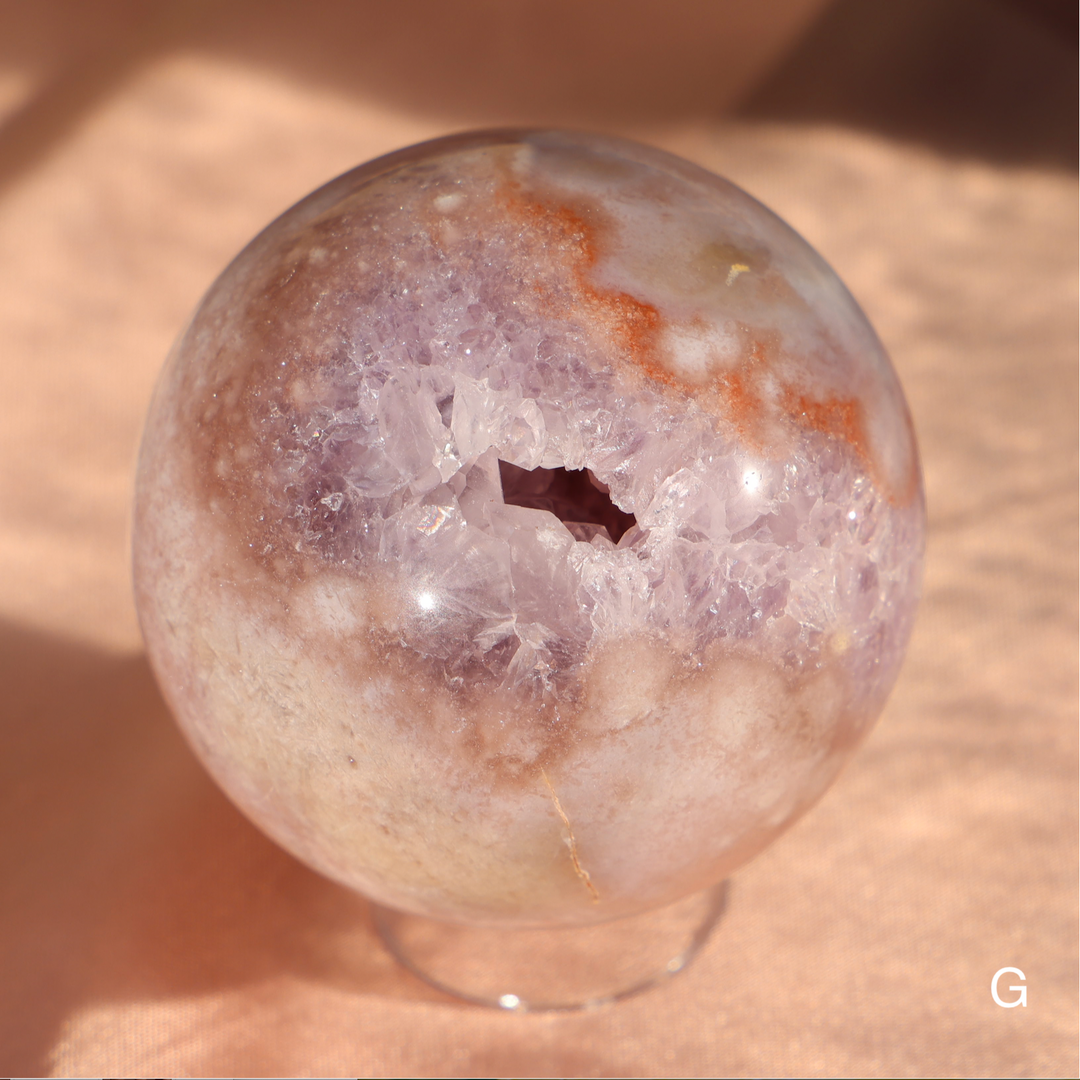 'PASTEL' Pink Amethyst x Flower Agate Sphere - M - Enchantia Muse