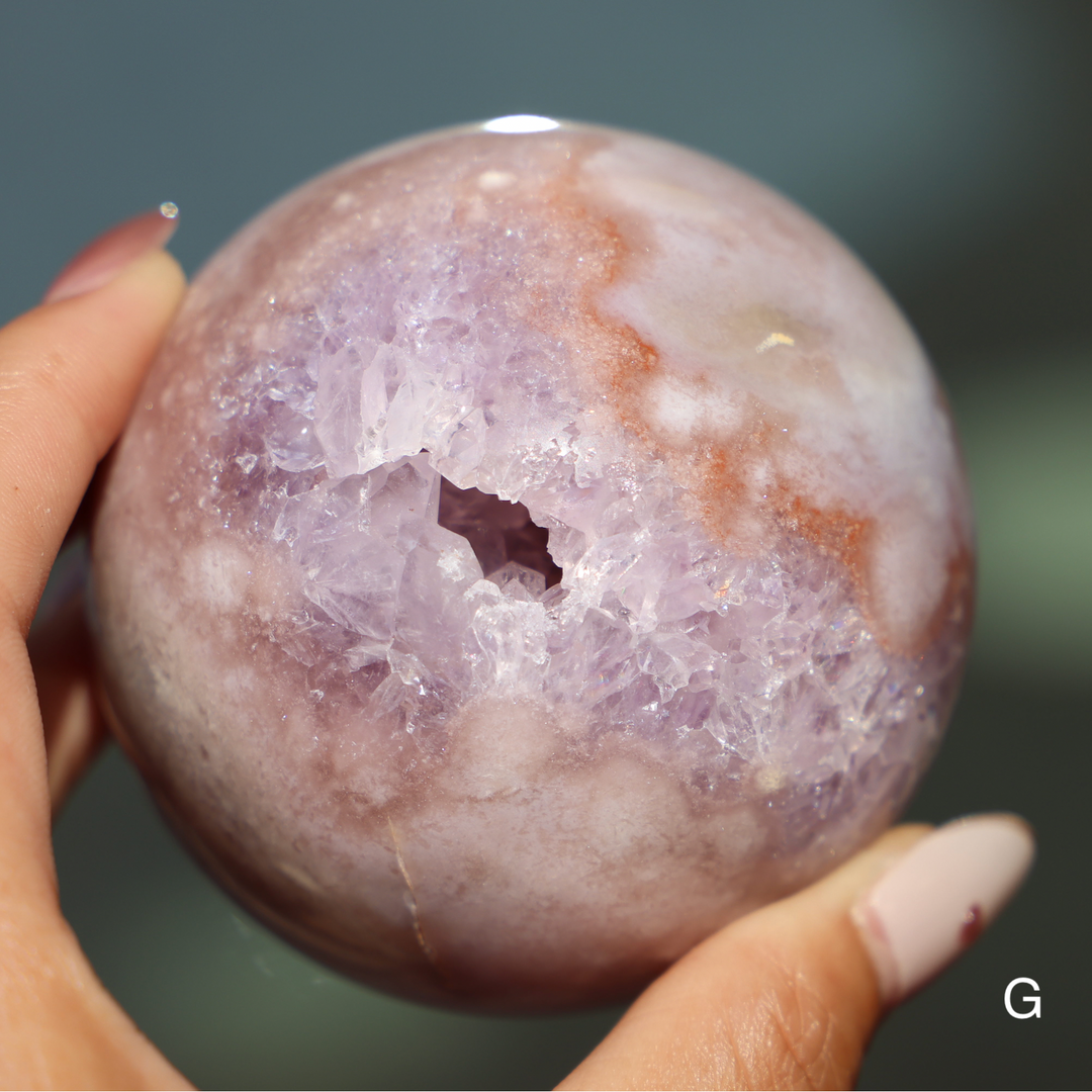 'PASTEL' Pink Amethyst x Flower Agate Sphere - M - Enchantia Muse