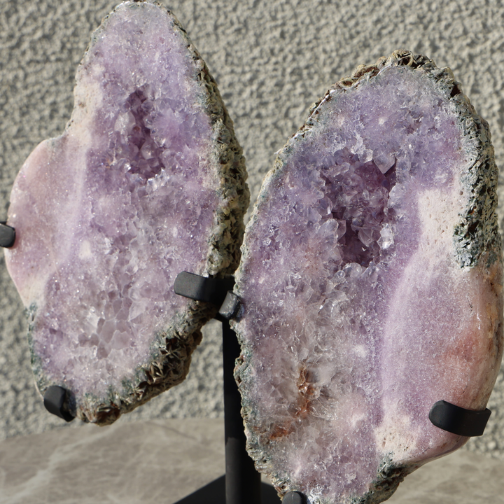 Druzy Amethyst Crystal Pair of Wings on Stand