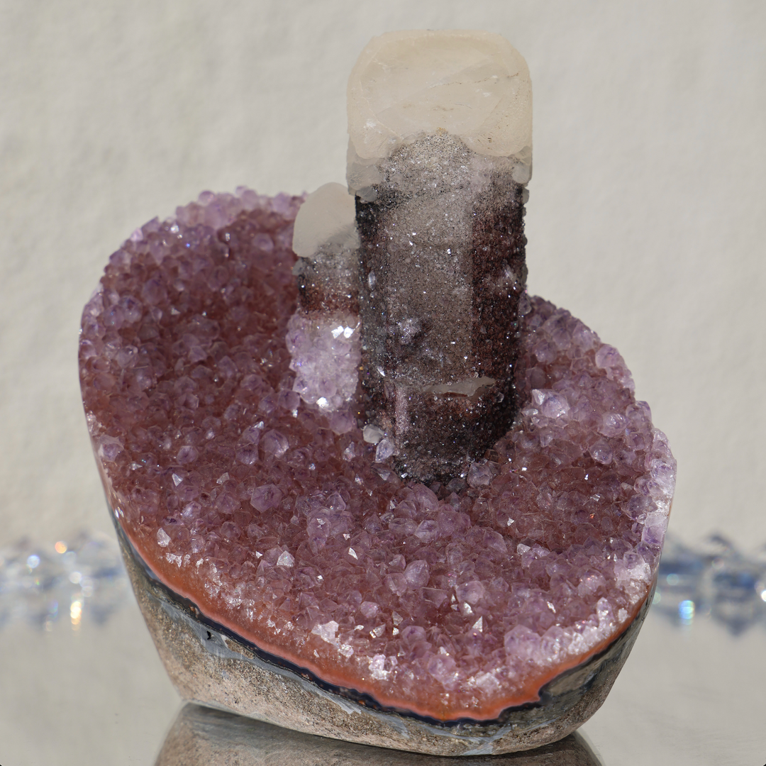 'BDE' Red Amethyst Piece with Candle Calcite - Enchantia Muse