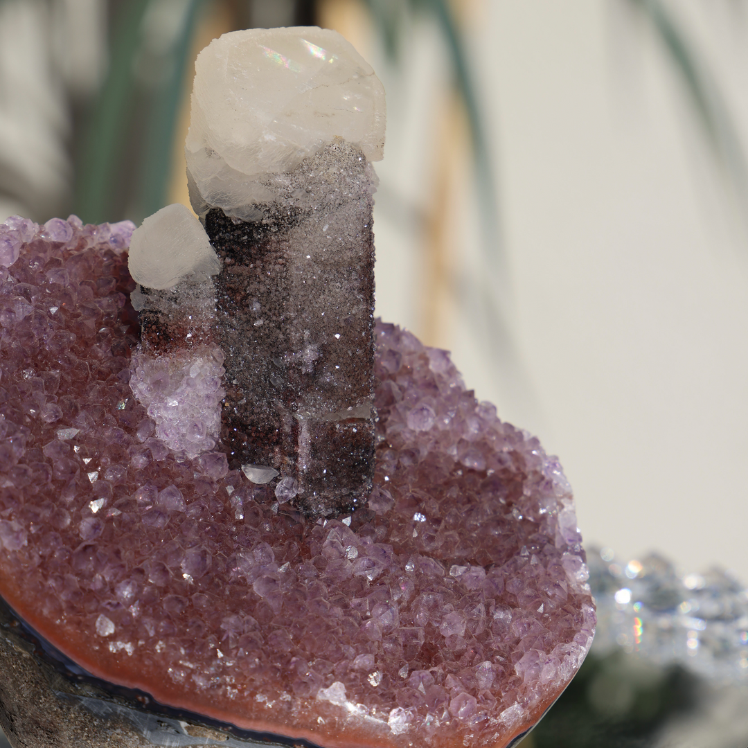 'BDE' Red Amethyst Piece with Candle Calcite - Enchantia Muse