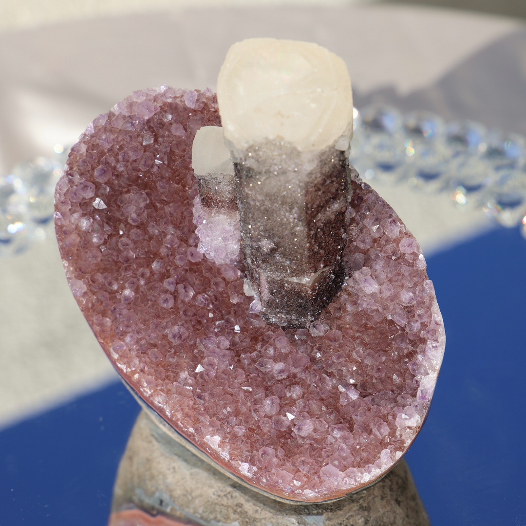 'BDE' Red Amethyst Piece with Candle Calcite - Enchantia Muse