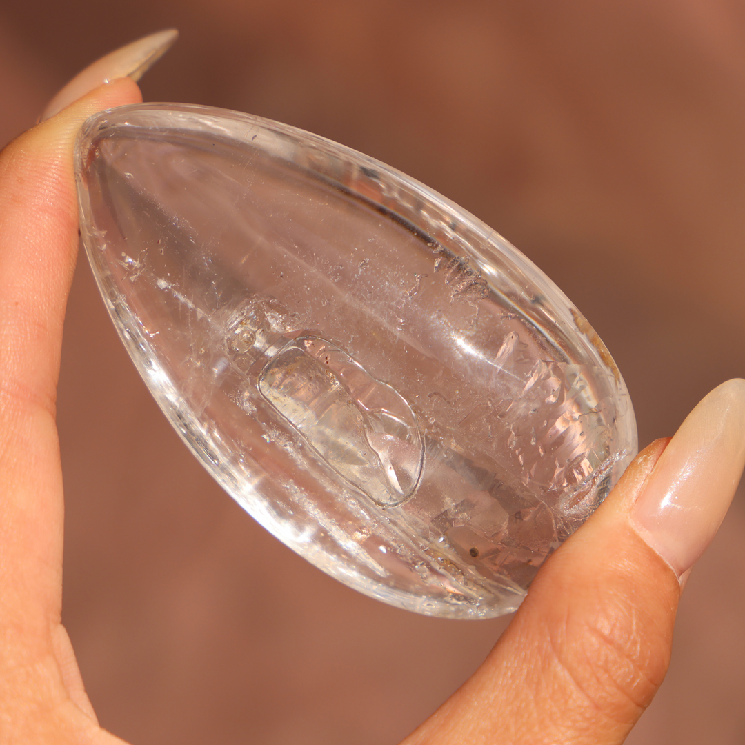 Rare Enhydro Quartz Palm Stone with Big Moving Water Bubble