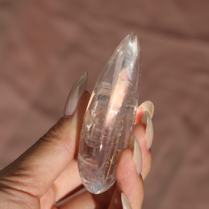 Rare Enhydro Quartz Palm Stone with Big Moving Water Bubble