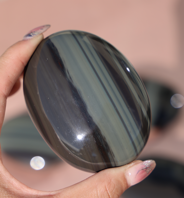 Extra Large Platinum Obsidian Palm Stone