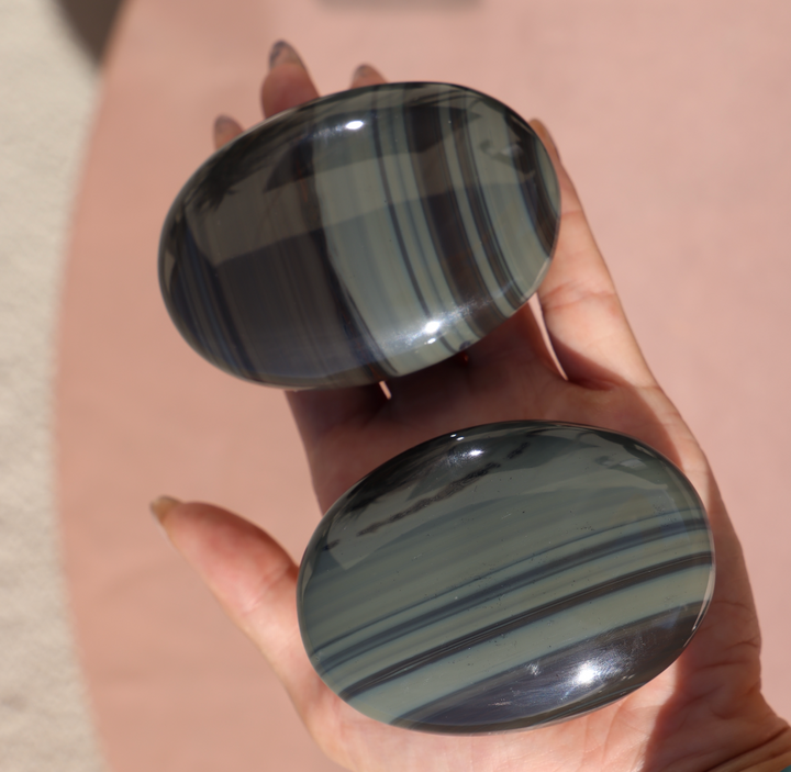 Extra Large Platinum Obsidian Palm Stone